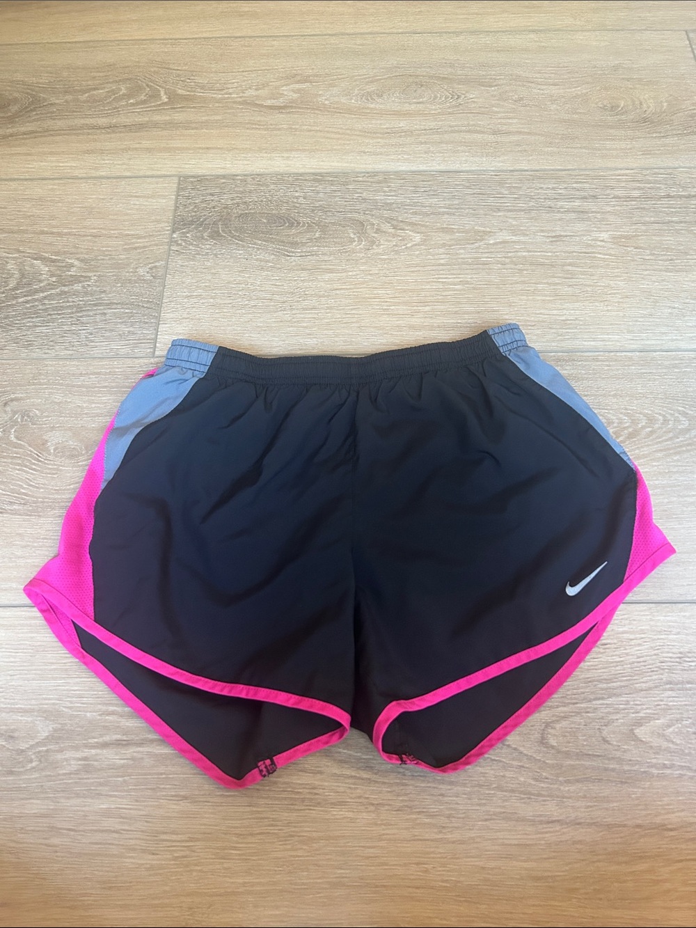 Nike Women's Black Athletic Shorts with Pink and Gray Accents